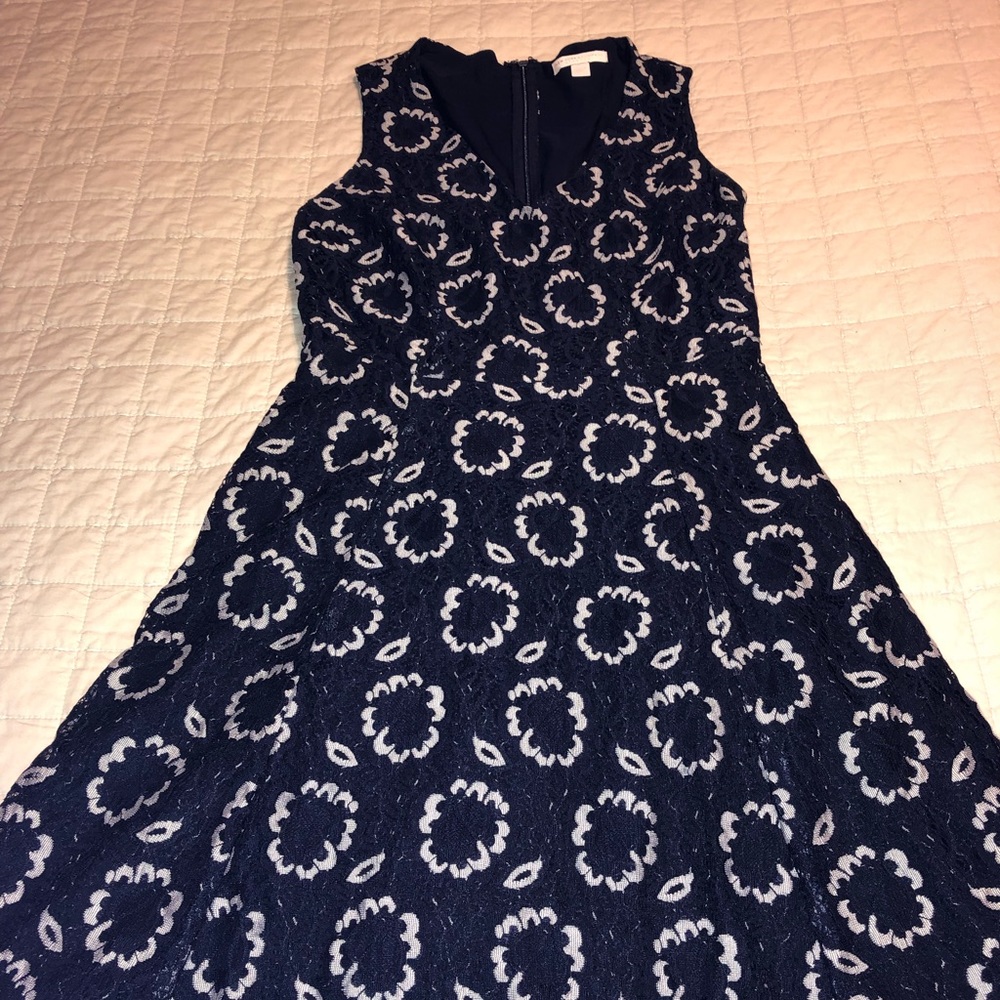 Navy lace/over a-line dress.
